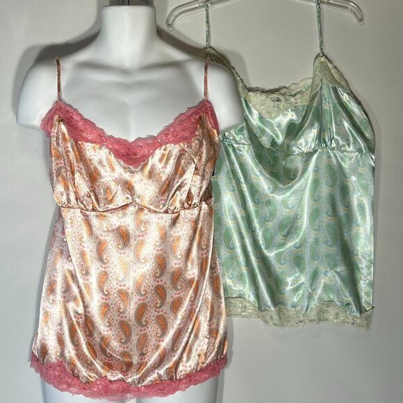 52 Weekends SZ 3X Two silky print camisoles 90's Romantic Y2K Feminine - Picture 1 of 7